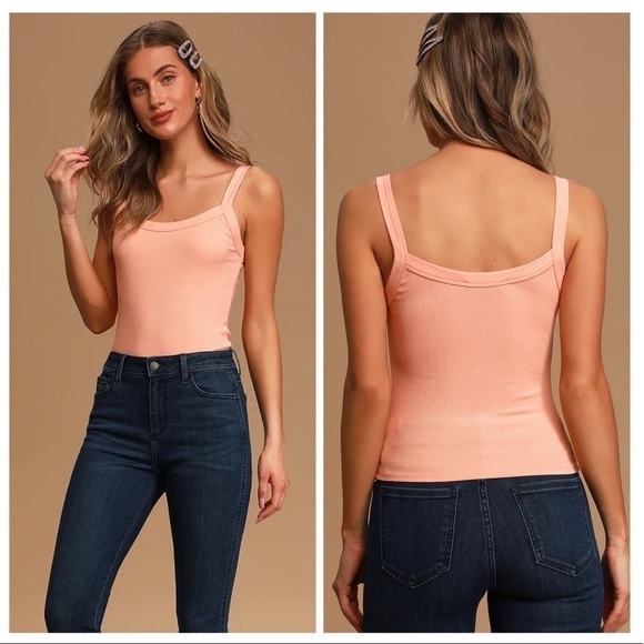 LULU’S Slice Of Heaven Peach Ribbed Tank Top - Picture 1 of 3